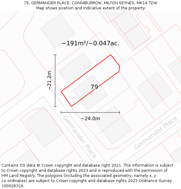 79, GERMANDER PLACE, CONNIBURROW, MILTON KEYNES, MK14 7DW: Plot and title map