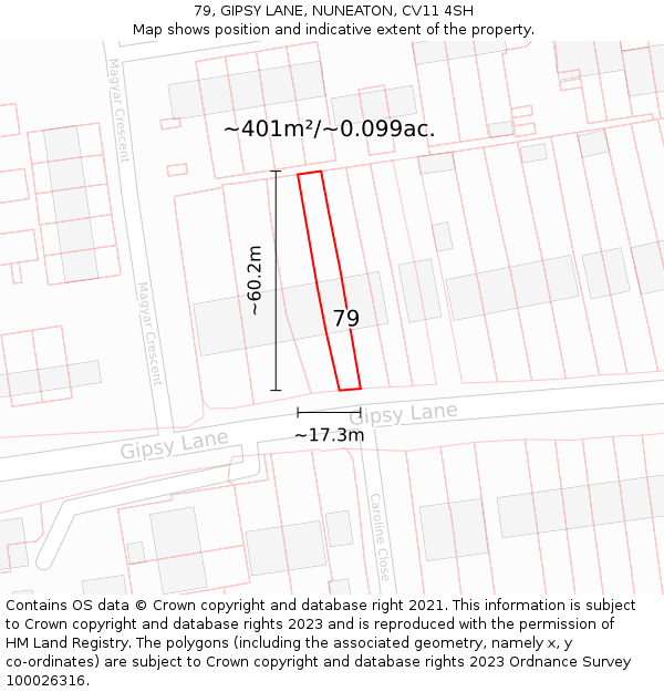 79, GIPSY LANE, NUNEATON, CV11 4SH: Plot and title map