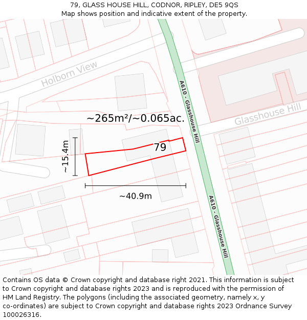 79, GLASS HOUSE HILL, CODNOR, RIPLEY, DE5 9QS: Plot and title map
