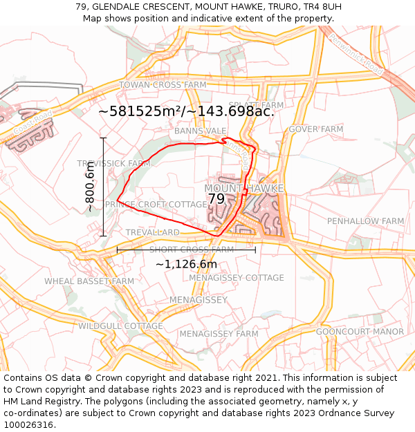 79, GLENDALE CRESCENT, MOUNT HAWKE, TRURO, TR4 8UH: Plot and title map