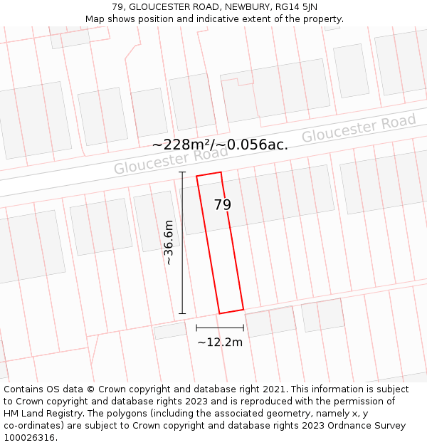 79, GLOUCESTER ROAD, NEWBURY, RG14 5JN: Plot and title map