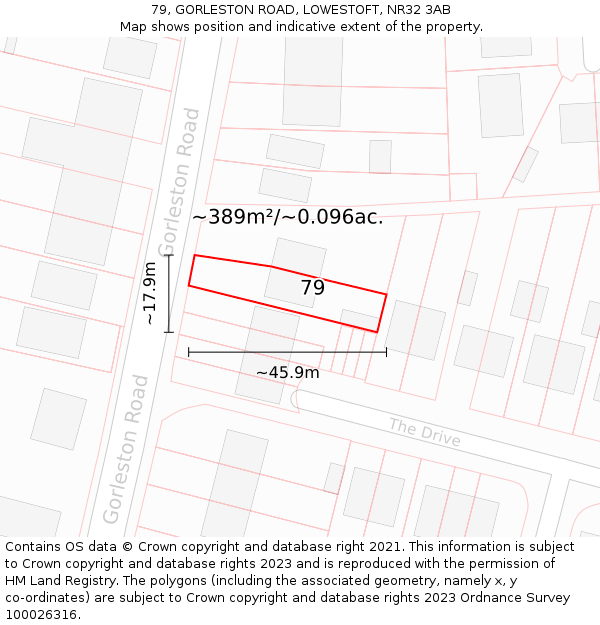 79, GORLESTON ROAD, LOWESTOFT, NR32 3AB: Plot and title map