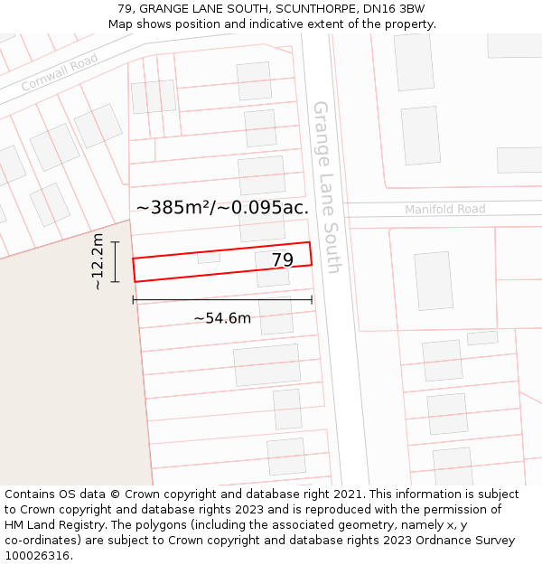 79, GRANGE LANE SOUTH, SCUNTHORPE, DN16 3BW: Plot and title map