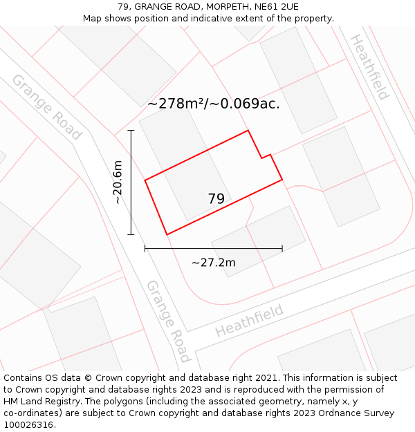 79, GRANGE ROAD, MORPETH, NE61 2UE: Plot and title map
