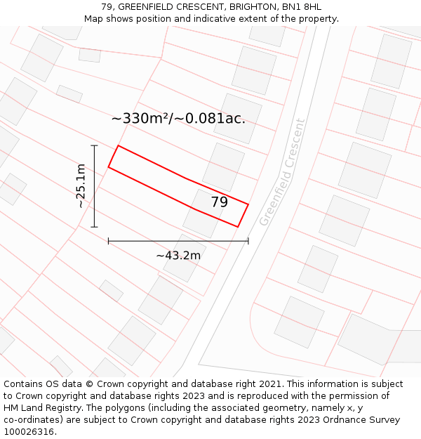 79, GREENFIELD CRESCENT, BRIGHTON, BN1 8HL: Plot and title map