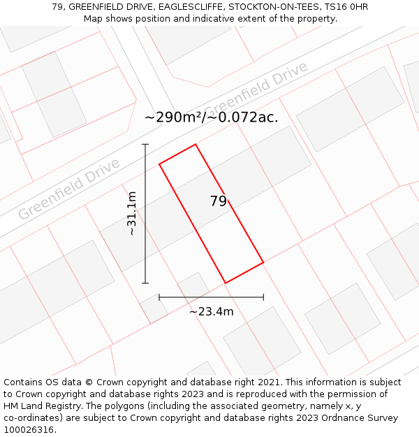 79, GREENFIELD DRIVE, EAGLESCLIFFE, STOCKTON-ON-TEES, TS16 0HR: Plot and title map