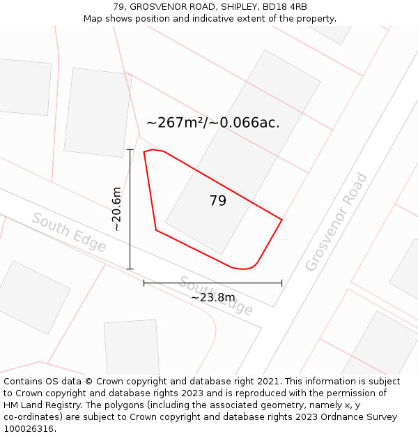 79, GROSVENOR ROAD, SHIPLEY, BD18 4RB: Plot and title map