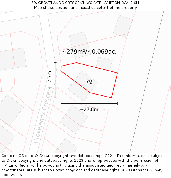 79, GROVELANDS CRESCENT, WOLVERHAMPTON, WV10 6LL: Plot and title map
