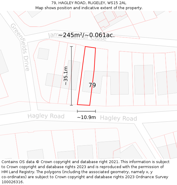 79, HAGLEY ROAD, RUGELEY, WS15 2AL: Plot and title map