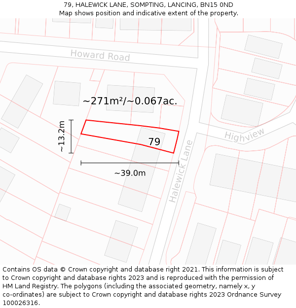 79, HALEWICK LANE, SOMPTING, LANCING, BN15 0ND: Plot and title map