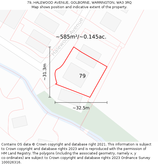 79, HALEWOOD AVENUE, GOLBORNE, WARRINGTON, WA3 3RQ: Plot and title map