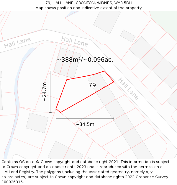 79, HALL LANE, CRONTON, WIDNES, WA8 5DH: Plot and title map