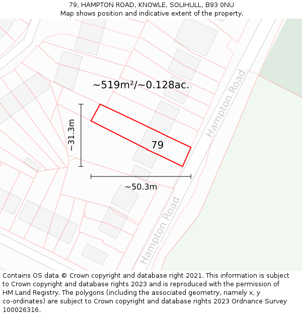 79, HAMPTON ROAD, KNOWLE, SOLIHULL, B93 0NU: Plot and title map
