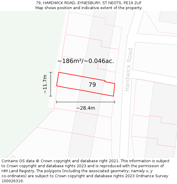 79, HARDWICK ROAD, EYNESBURY, ST NEOTS, PE19 2UF: Plot and title map