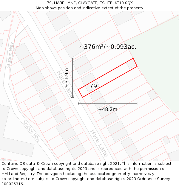 79, HARE LANE, CLAYGATE, ESHER, KT10 0QX: Plot and title map