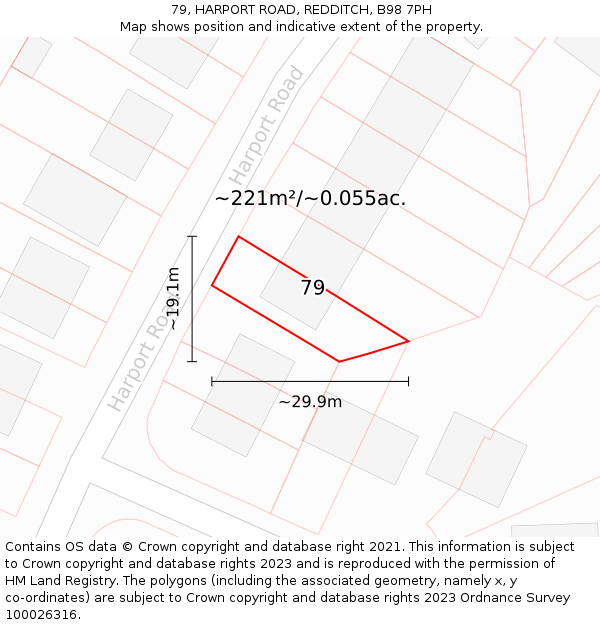 79, HARPORT ROAD, REDDITCH, B98 7PH: Plot and title map