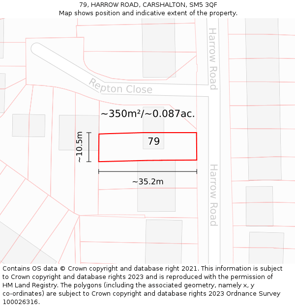 79, HARROW ROAD, CARSHALTON, SM5 3QF: Plot and title map
