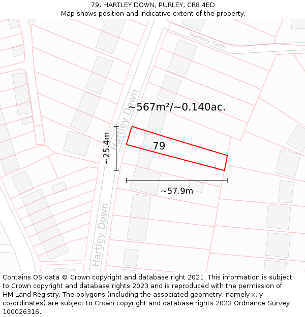 79, HARTLEY DOWN, PURLEY, CR8 4ED: Plot and title map