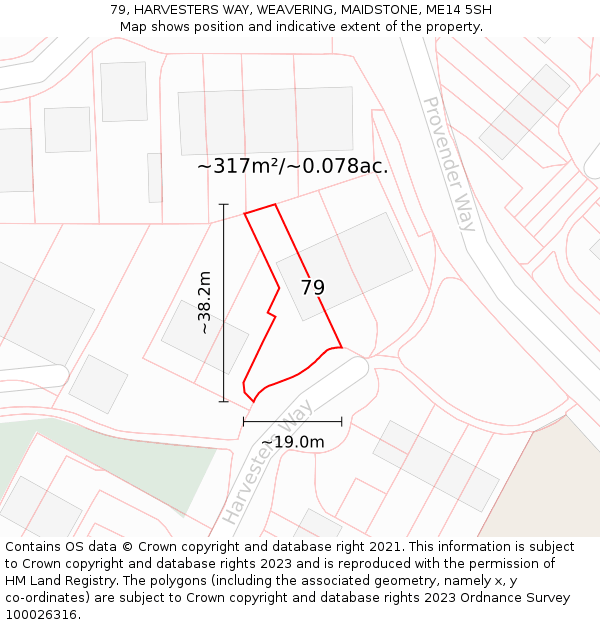 79, HARVESTERS WAY, WEAVERING, MAIDSTONE, ME14 5SH: Plot and title map
