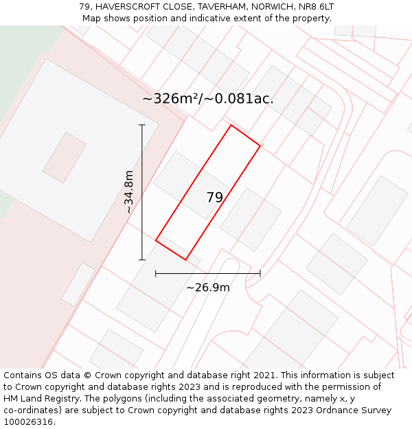 79, HAVERSCROFT CLOSE, TAVERHAM, NORWICH, NR8 6LT: Plot and title map