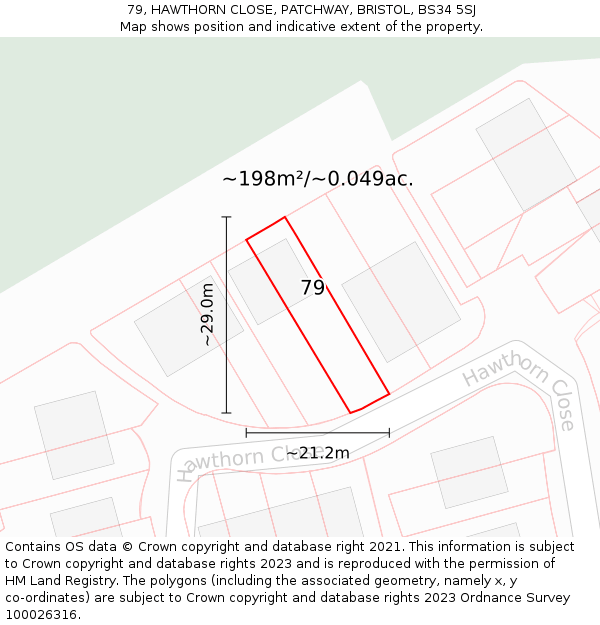 79, HAWTHORN CLOSE, PATCHWAY, BRISTOL, BS34 5SJ: Plot and title map