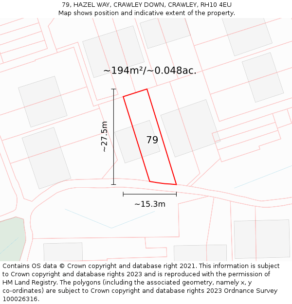 79, HAZEL WAY, CRAWLEY DOWN, CRAWLEY, RH10 4EU: Plot and title map