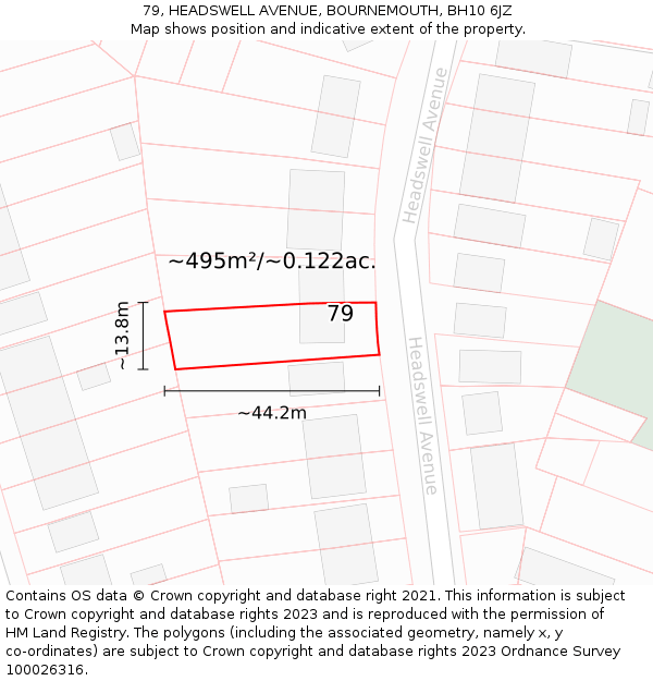 79, HEADSWELL AVENUE, BOURNEMOUTH, BH10 6JZ: Plot and title map