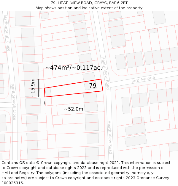 79, HEATHVIEW ROAD, GRAYS, RM16 2RT: Plot and title map