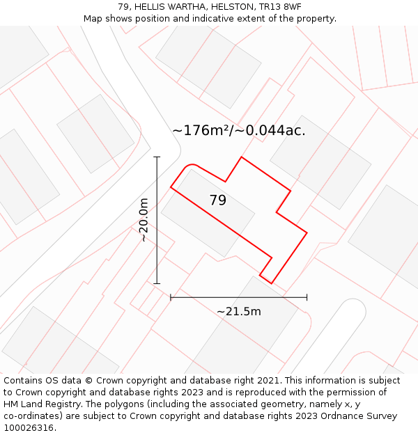 79, HELLIS WARTHA, HELSTON, TR13 8WF: Plot and title map