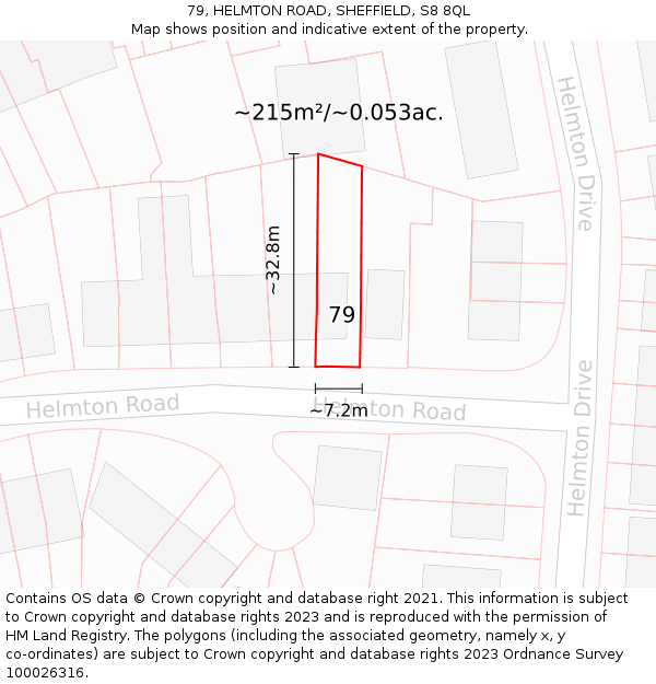 79, HELMTON ROAD, SHEFFIELD, S8 8QL: Plot and title map