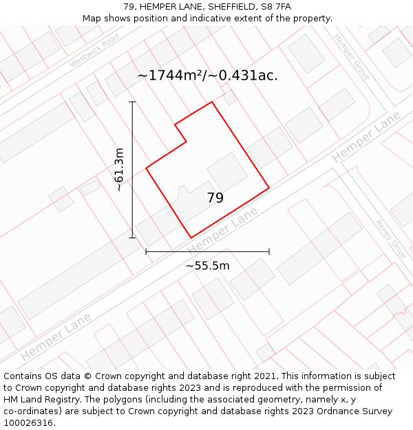 79, HEMPER LANE, SHEFFIELD, S8 7FA: Plot and title map