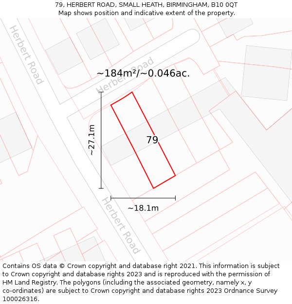 79, HERBERT ROAD, SMALL HEATH, BIRMINGHAM, B10 0QT: Plot and title map