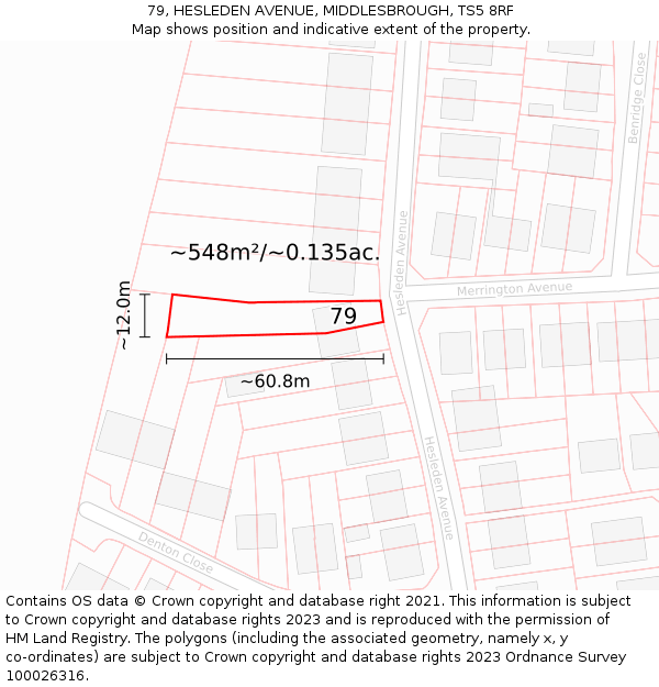 79, HESLEDEN AVENUE, MIDDLESBROUGH, TS5 8RF: Plot and title map