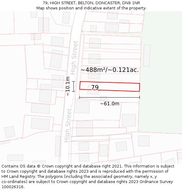 79, HIGH STREET, BELTON, DONCASTER, DN9 1NR: Plot and title map