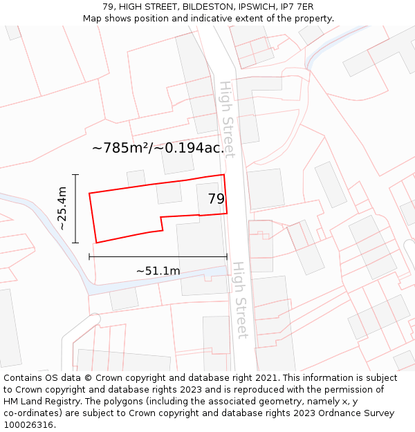 79, HIGH STREET, BILDESTON, IPSWICH, IP7 7ER: Plot and title map