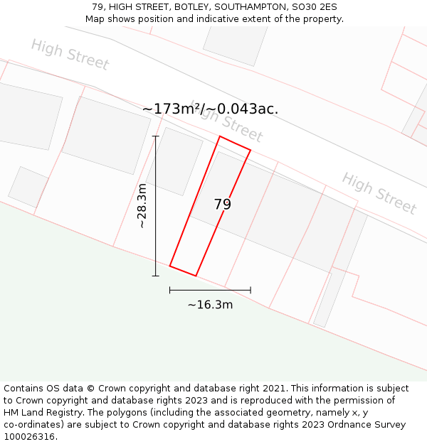 79, HIGH STREET, BOTLEY, SOUTHAMPTON, SO30 2ES: Plot and title map