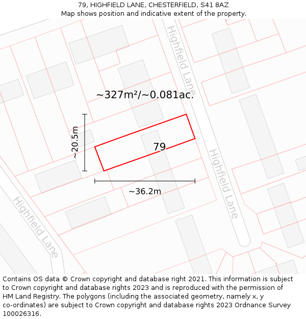 79, HIGHFIELD LANE, CHESTERFIELD, S41 8AZ: Plot and title map