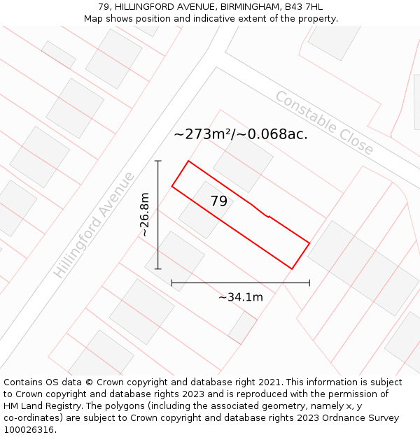 79, HILLINGFORD AVENUE, BIRMINGHAM, B43 7HL: Plot and title map