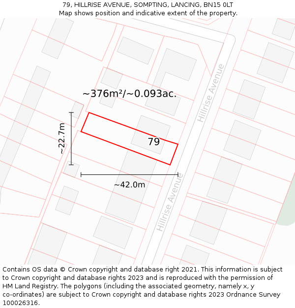 79, HILLRISE AVENUE, SOMPTING, LANCING, BN15 0LT: Plot and title map