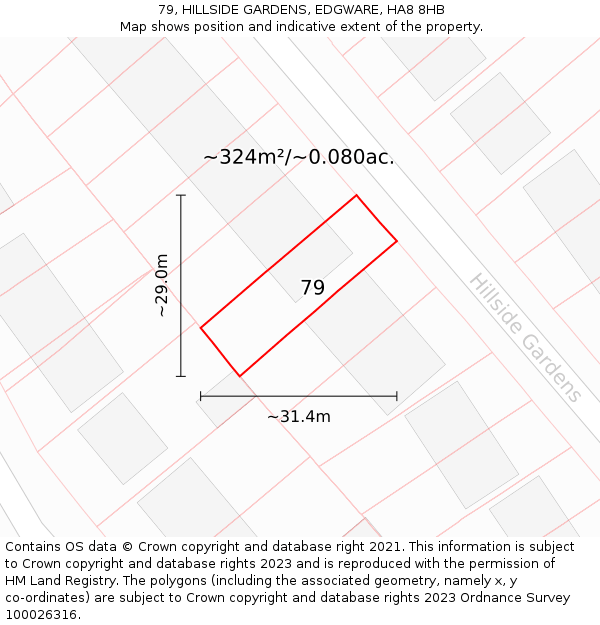 79, HILLSIDE GARDENS, EDGWARE, HA8 8HB: Plot and title map