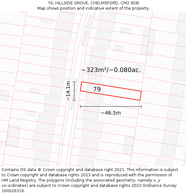 79, HILLSIDE GROVE, CHELMSFORD, CM2 9DB: Plot and title map