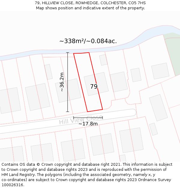 79, HILLVIEW CLOSE, ROWHEDGE, COLCHESTER, CO5 7HS: Plot and title map