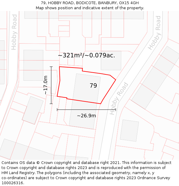 79, HOBBY ROAD, BODICOTE, BANBURY, OX15 4GH: Plot and title map