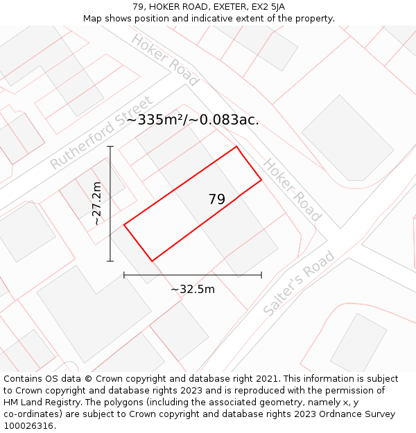 79, HOKER ROAD, EXETER, EX2 5JA: Plot and title map