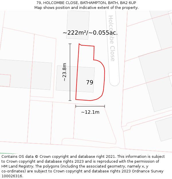 79, HOLCOMBE CLOSE, BATHAMPTON, BATH, BA2 6UP: Plot and title map
