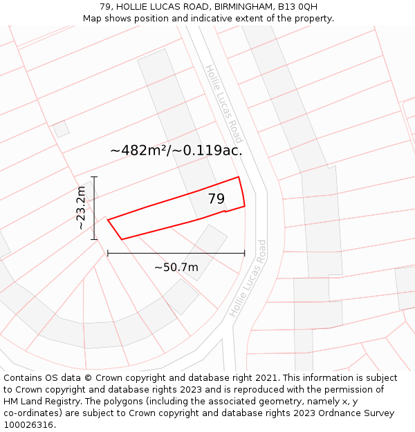 79, HOLLIE LUCAS ROAD, BIRMINGHAM, B13 0QH: Plot and title map