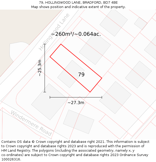 79, HOLLINGWOOD LANE, BRADFORD, BD7 4BE: Plot and title map