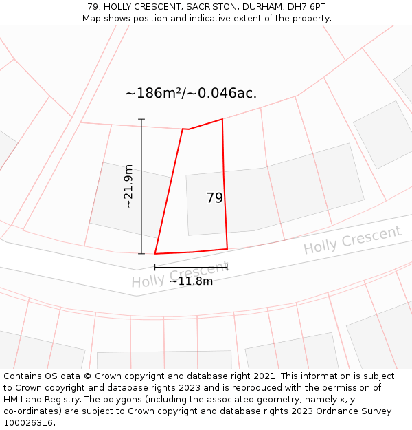 79, HOLLY CRESCENT, SACRISTON, DURHAM, DH7 6PT: Plot and title map