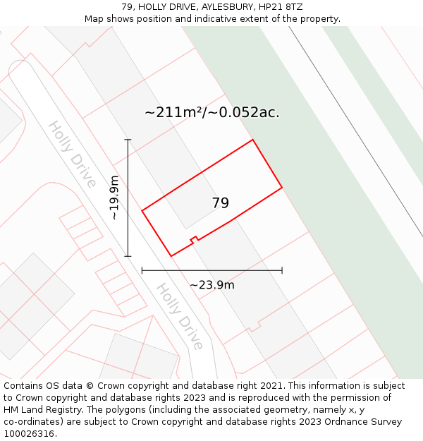 79, HOLLY DRIVE, AYLESBURY, HP21 8TZ: Plot and title map
