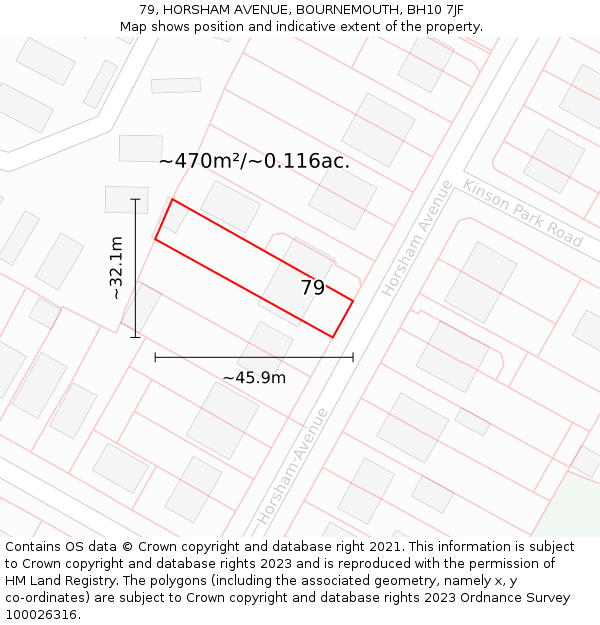 79, HORSHAM AVENUE, BOURNEMOUTH, BH10 7JF: Plot and title map